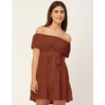 thumbnail image 2 of Moomaya Off Shoulder Solid Rayon Gathered Dress - Women's Trendy Casual Dress, 2 of 9