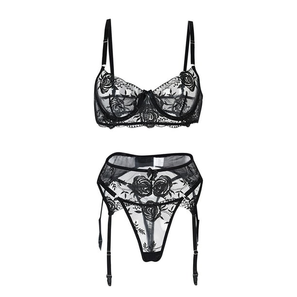 Buy Kerysson Fancy Bra Panty Lingerie Set (30, Black) at