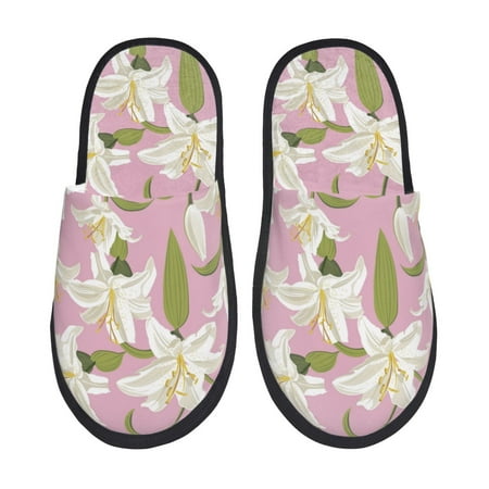 

House Slippers for Women Men - Lilies Flowers Light Pink Warm Non-slip Mens Womens Slippers Cozy Slip-on House Shoes Bedroom Outdoor Indoor Slippers for Men