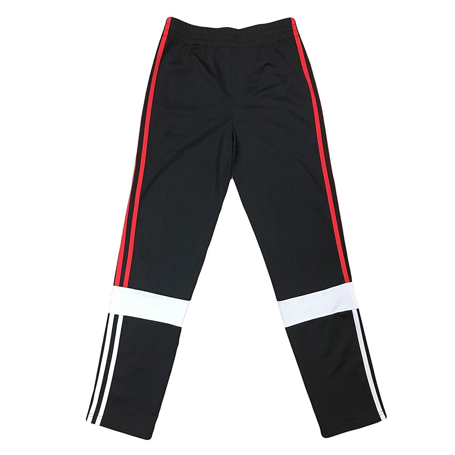 adidas red track pants with black stripes