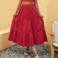 thumbnail image 2 of Beugl Tiered Maxi Skirt Cearance, Women's Summer Boho Elastic Waist Pleated A-Line Flowy Swing Tiered Long Beach Skirt Dress with Pockets Maxi Skirts for Women, Skirts for Women Trendy Summer Red L, 2 of 2