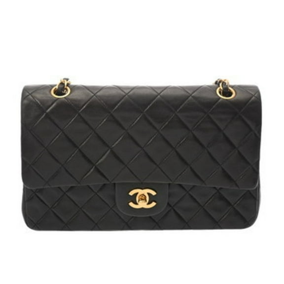 Pre-Owned CHANEL Matelasse Double Flap 25cm Chain Shoulder Bag, Black, A01112,... (Good)