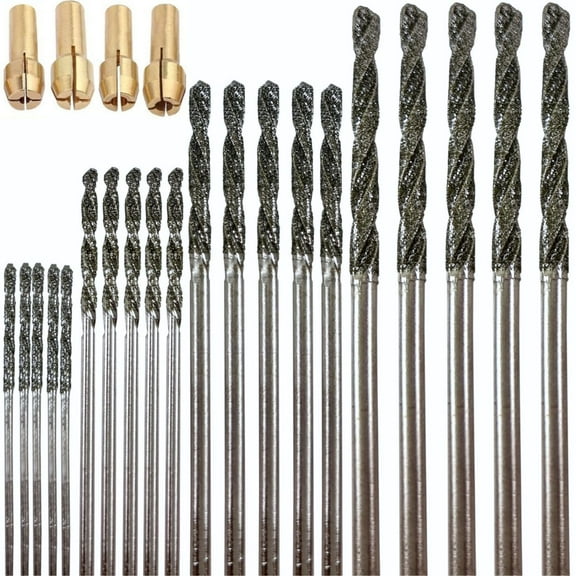 Drilax Diamond Drill Bits 1mm 1.5mm 2mm 2.5mm 20 Pieces Diamond Drill Bits for Glass Compatible with Dremel Bits Collets Included Glass Drill Bits