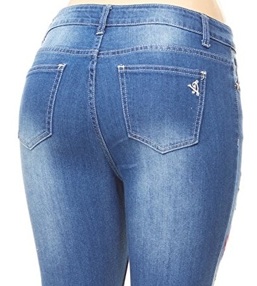 VIP Jeans for women | Ripped and Distressed High Waisted Slim Fit Skinny Stretchy jeans with Flower Embroidery | Junior sizes stylish colors and washes - image 3 of 4
