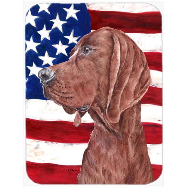 Redbone Coonhound With American Flag USA Glass Cutting Board - Large