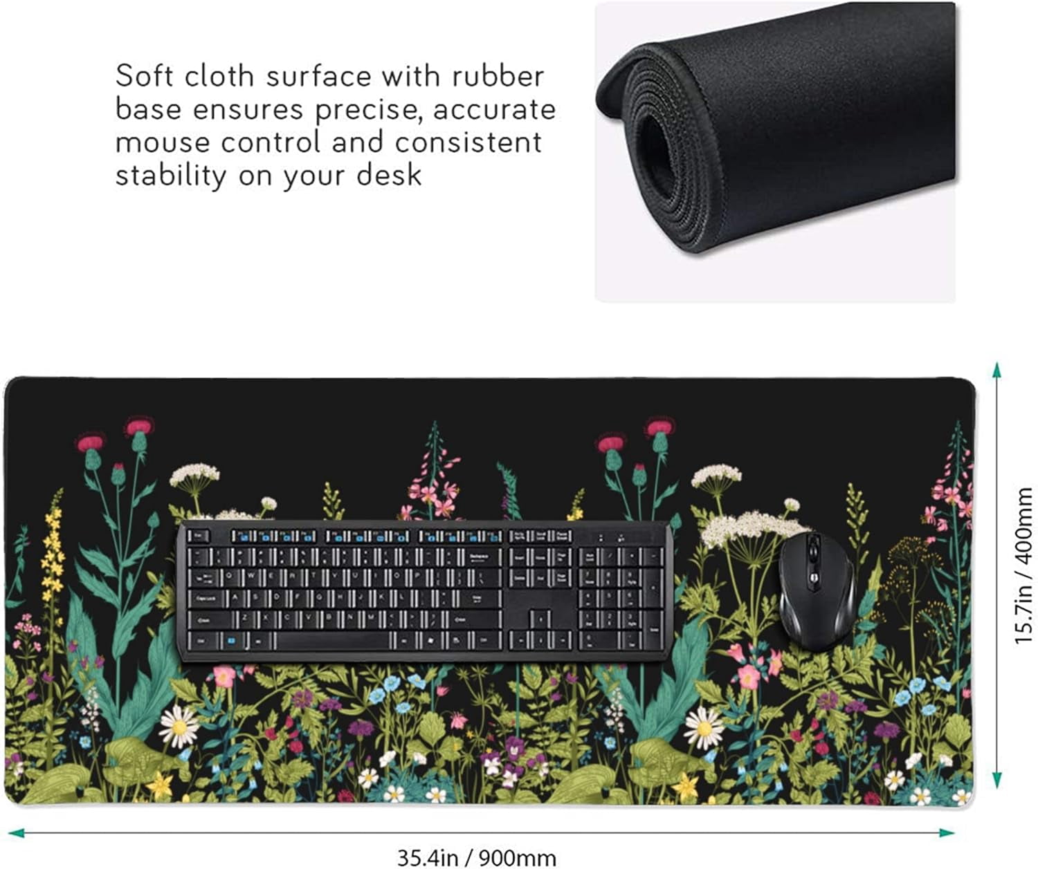 Extended Gaming Mouse Pad (35.5x16 in), Stable Rubber Base Large Mouse pad with Stitched Edges, Keyboard Mouse Mat Desk Pad for Work, Game, Office, Home \u2013 Weeds
