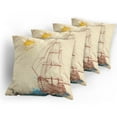 thumbnail image 5 of Ambesonne Nautical Throw Pillow Cover 4 Pack, Boat in Windy Sea Sun, 20", Cream Brown, 5 of 7