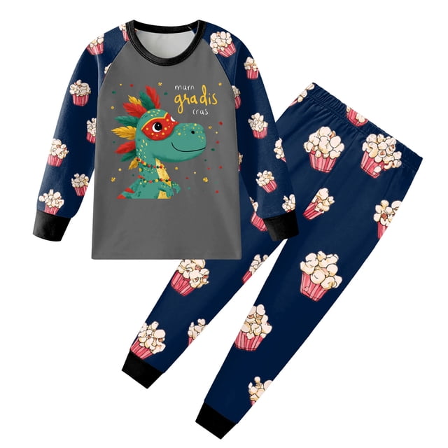 Caqnni Children's All-Day Play Set 2 Piece Soft Cotton Outfit with Long Sleeves, Suitable for Spring Summer Fall, Vibrant Patterns(Grey,4-5 Years)