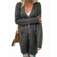 thumbnail image 2 of Women'S Autumn and Winter Long Sleeve Cardigan Sweater Cable Knit Front Button Long Coat Dark Gray L, 2 of 7