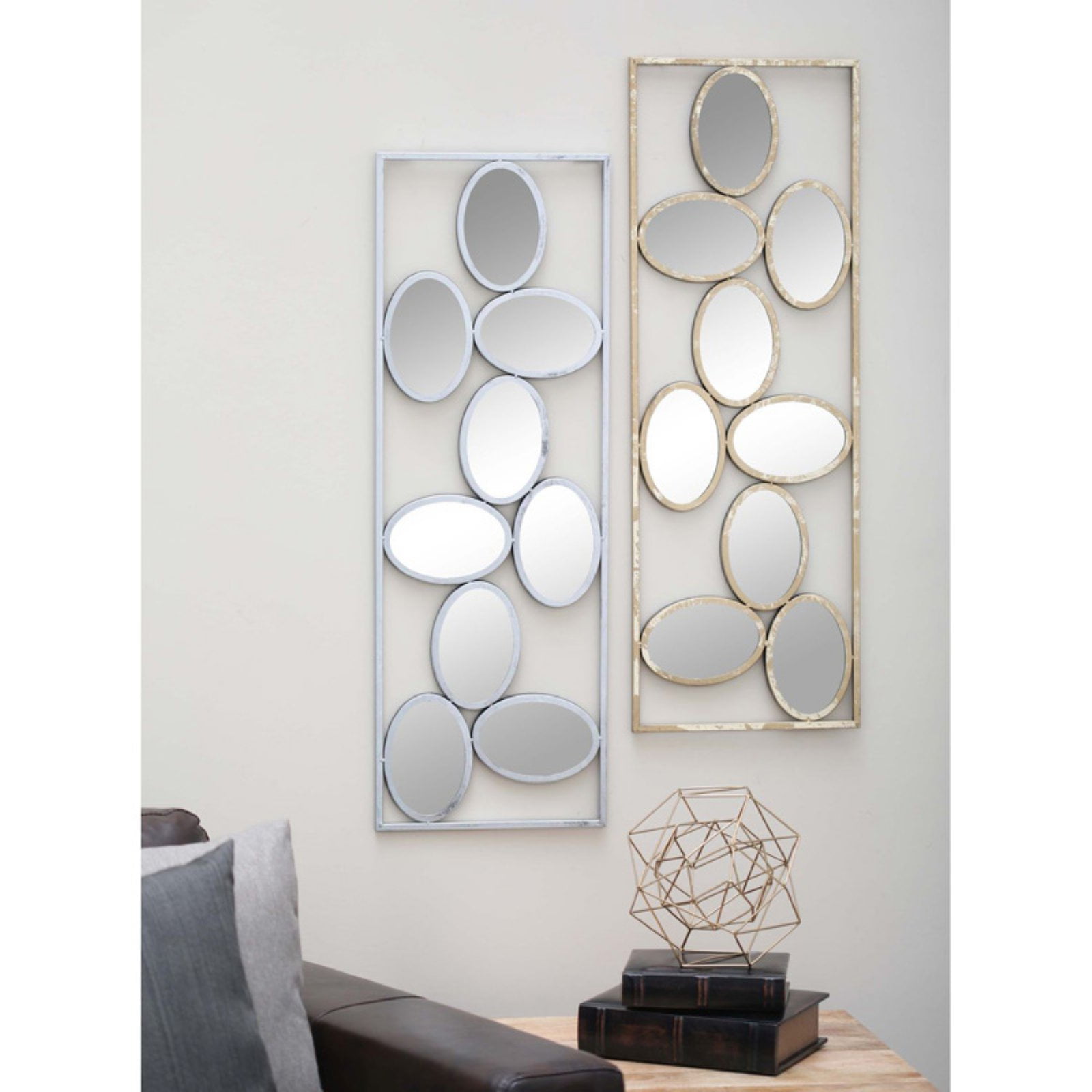 23462 Benzara Outstanding Metal Mirror Wall Panel 2 Assorted New
