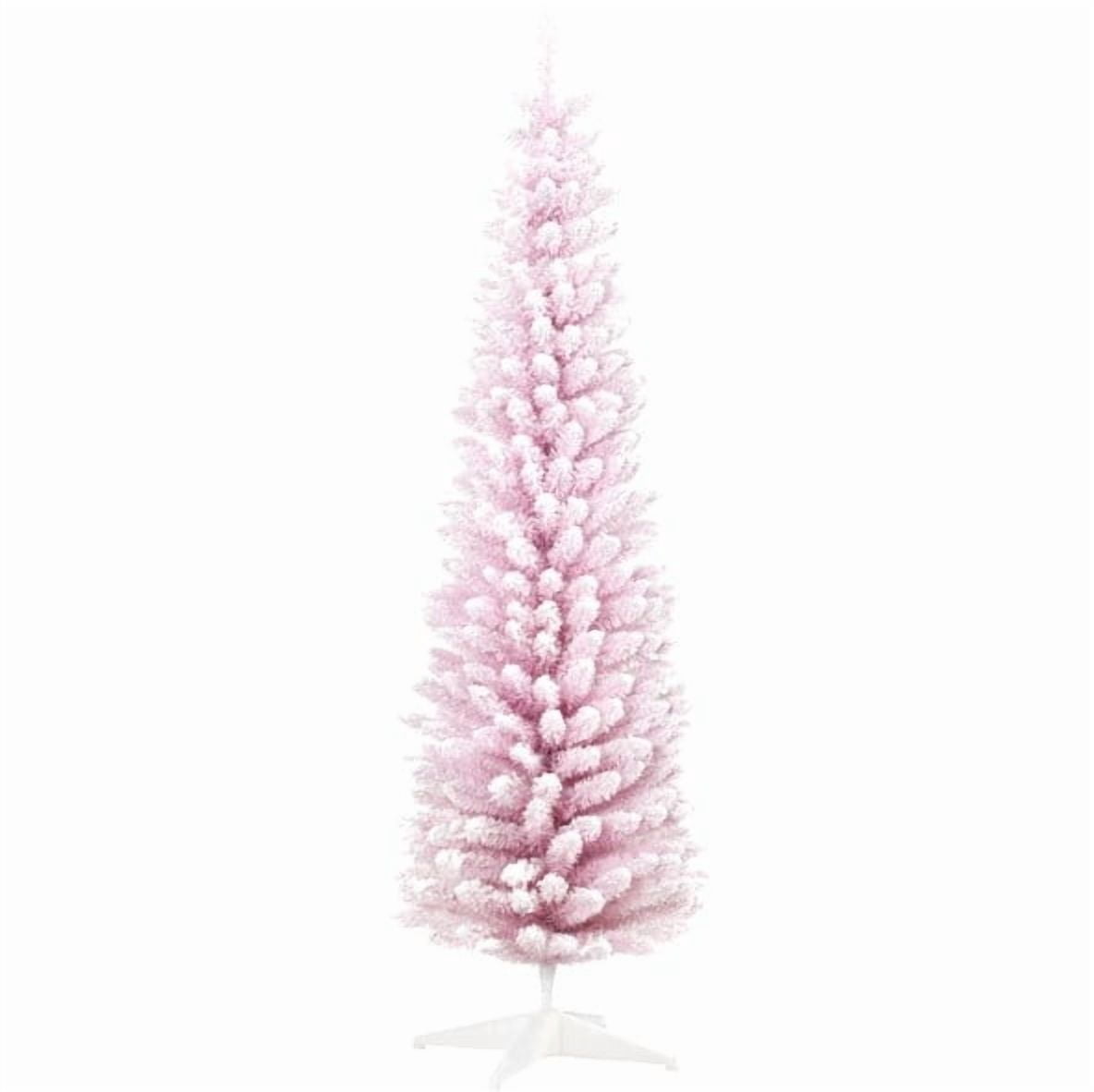 Snow Flocked Artificial Christmas Tree, Decorated Christmas Tree with Pencil Shape, Realistic Branches