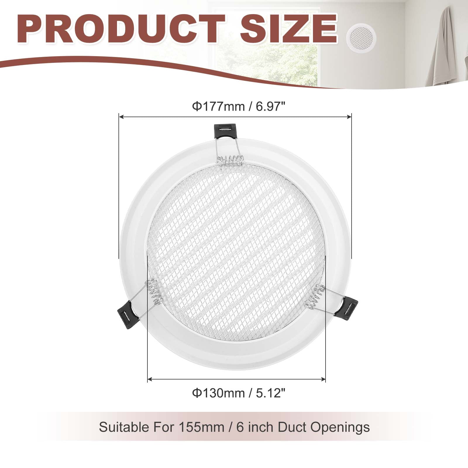 Uxcell Round Ceiling Vent Cover (155mm / 6" Duct Opening Size) - Aluminum Alloy Ceiling Air Grille Soffit Exhaust Vent Diagonal Louver Cover Plate for Bathroom Home Kitchen, White