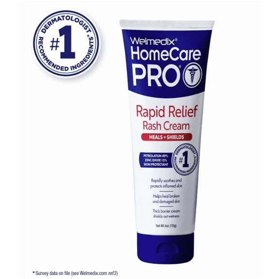 Welmedix HomeCare Pro Rapid Relief Diaper Rash Cream with Zinc Oxide, Skin Protectant for Adults & Babies with Fragile Skin - 4 oz Tube (1 Pack)