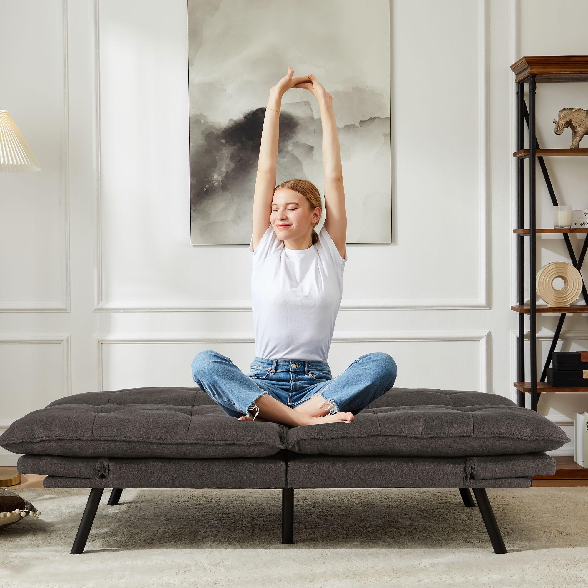 EDX Sofa Couch - Futon Sofa Bed, Full Size Futon, Sofa Sleeper, Modern Convertible Lazy Futon for Living Room, Small Space, Apartment Office, Grey