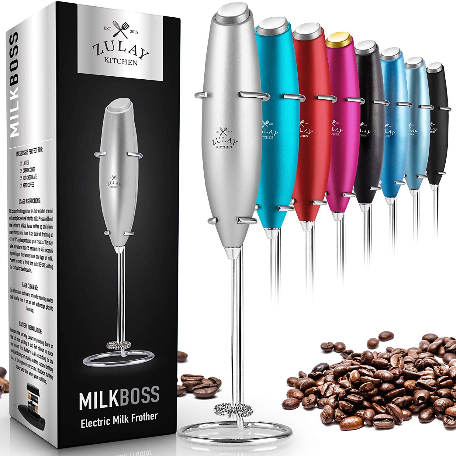 Milk Boss High Powered Handheld Milk Frother Silver