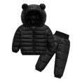 thumbnail image 3 of GYRATEDREAM Toddler Boys Girls Snowsuit Snow Pant And Hooded Down Coat Puffer Jacket Winter Clothes Coat, Black, 3 of 9