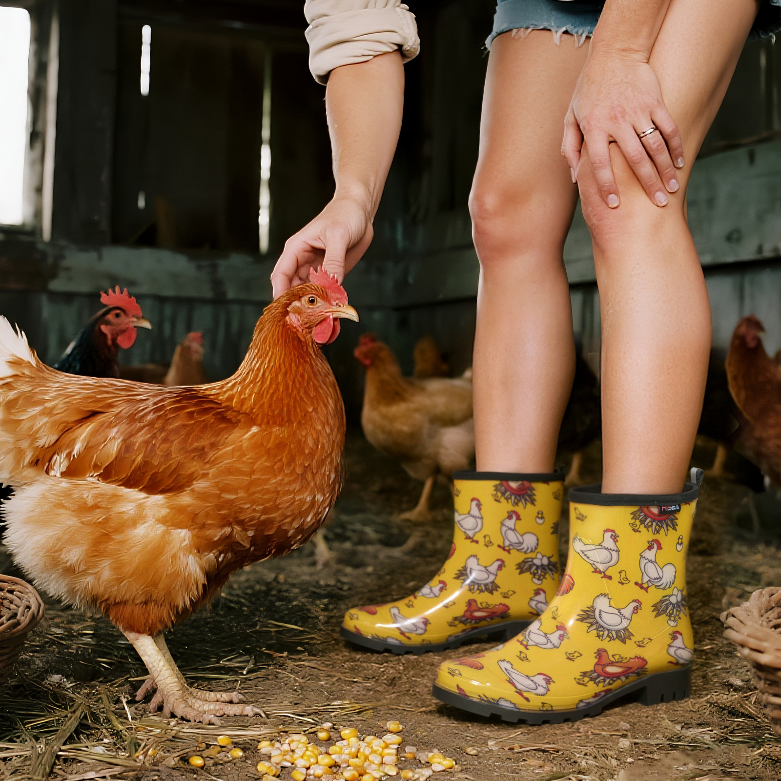 Waterproof Women's Ankle Rain Boots, Non-slip Short Garden Boots，Yellow Chicken Size 8
