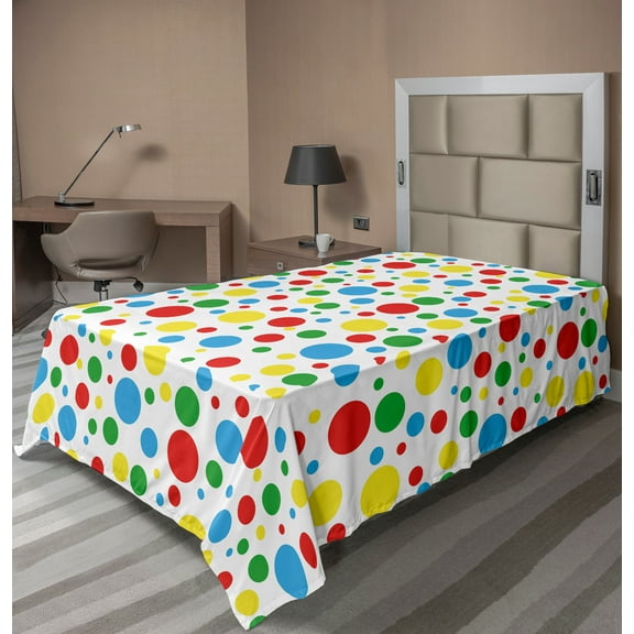 Ambesonne Colorful Flat Sheet, Multicolored Polka Dots, TwinXL Size, Multicolor