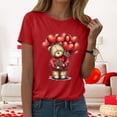 thumbnail image 4 of felwors Teddy Bear Graphic Tee | Valentine's Day Heart Balloons & Flower Casual Crew Neck Short Sleeve Shirt”(Red, M), 4 of 8