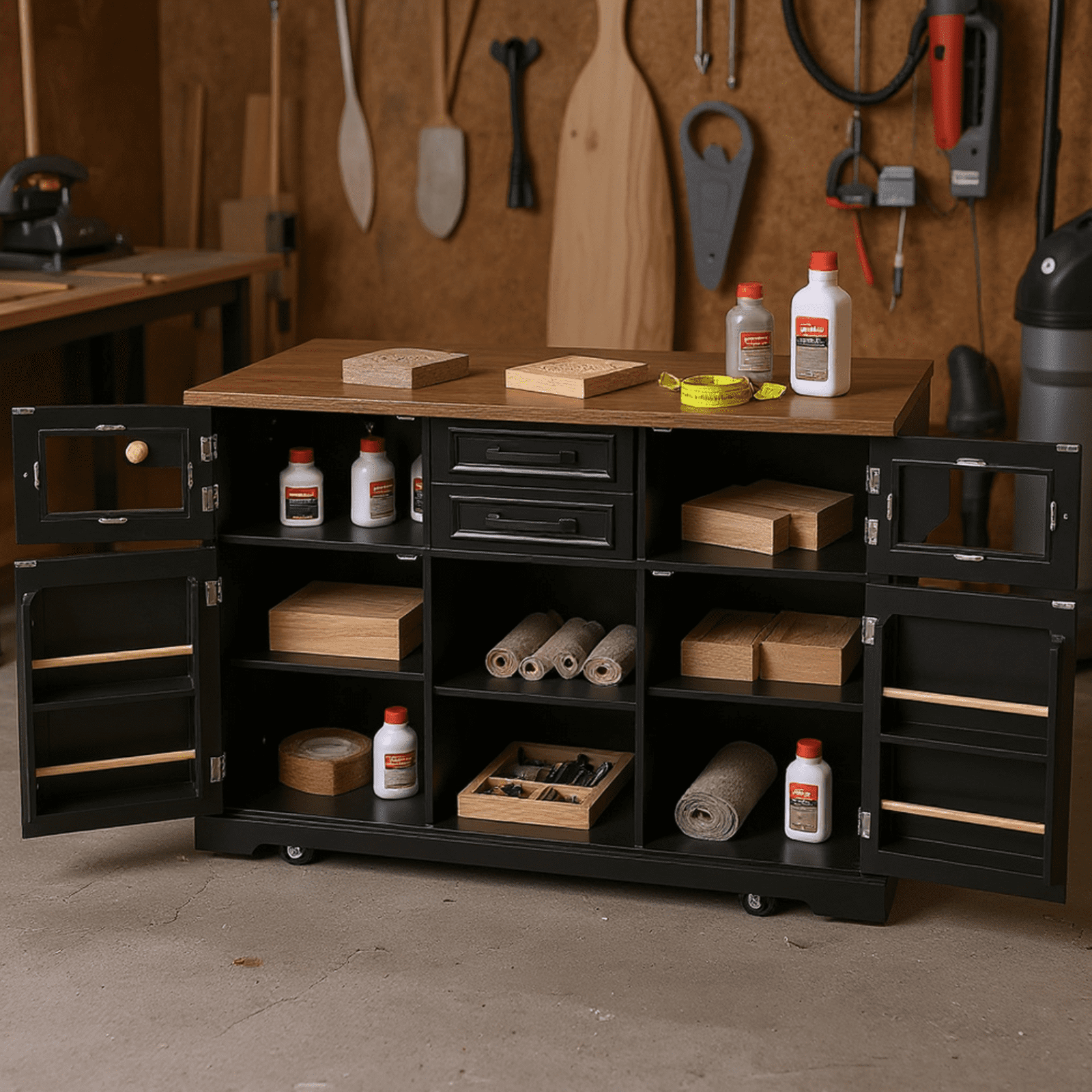 Homy Casa Rolling Garage Storage Cabinet with Drop Leaf, Charging Station for Office Gym, School