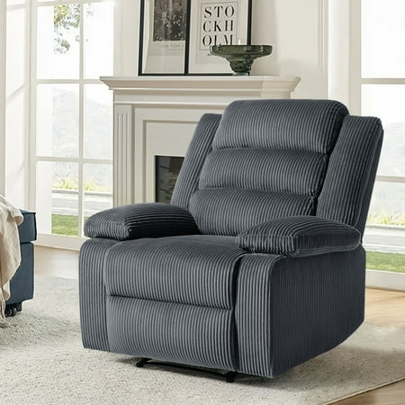 UIXE Manual Recliner Chair, Corduroy Reclining Sofa Chair with Overstuffed Armrests & Backrest for Living Room, Nursery Armchair Bedroom Reading Seat, Dark Gray