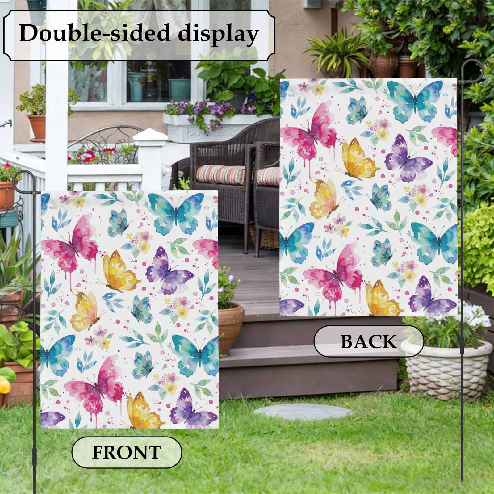 Watercolor Butterflies House Flag 28 x 40 Inches, Yellow Pink Blue Butterfly Spring Weather Proof Outdoor Patio Flags Double Sided Small House Decoration for Yard Lawn Outside Home