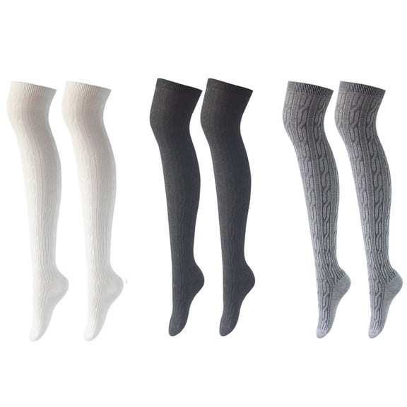 3 Pairs Thigh High Socks Over Knee Socks Cotton Thigh High Knit Boot Stockings