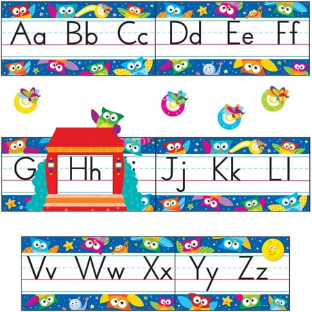Trend, TEP8364, Owl-Stars Alphabet Manuscript Bulletin Board Set, 1 Set, Assorted