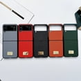thumbnail image 1 of For Samsung Galaxy Z Flip4 5G Phone Case，Shockproof Luxury Crisscross Leather Case Cover,PC Slim Stand Cover With Metal marker, 1 of 5