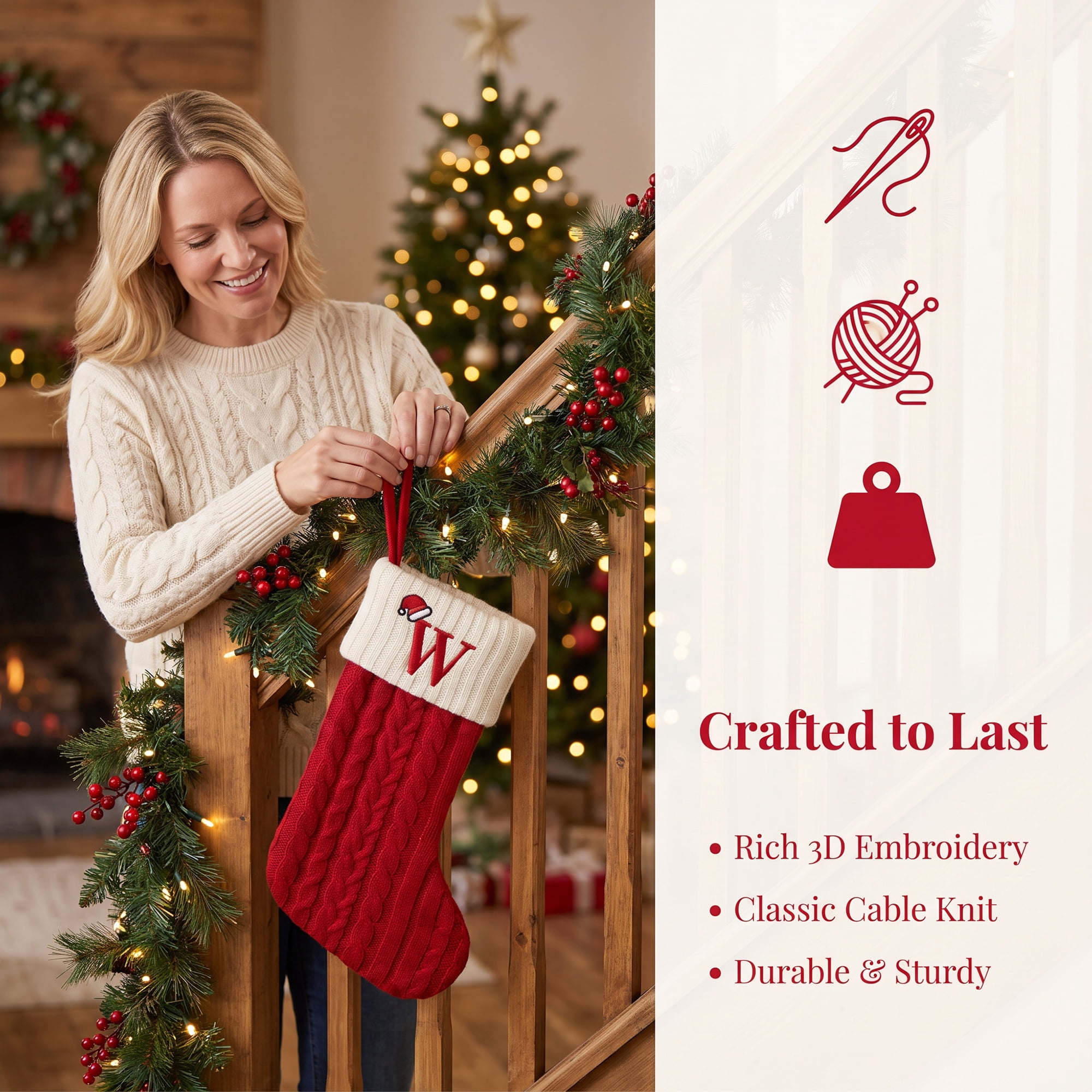 Unique Bargains Cartoon Christmas Luxury Grand Hearth Accent Stocking Letter W 8"