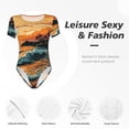 thumbnail image 4 of Pofeuu Serene Ocean Sunset Print Short Sleeve Body Suits Women Round Neck Bodysuits for Women Onesie Adult Set Body Suit-Small, 4 of 7