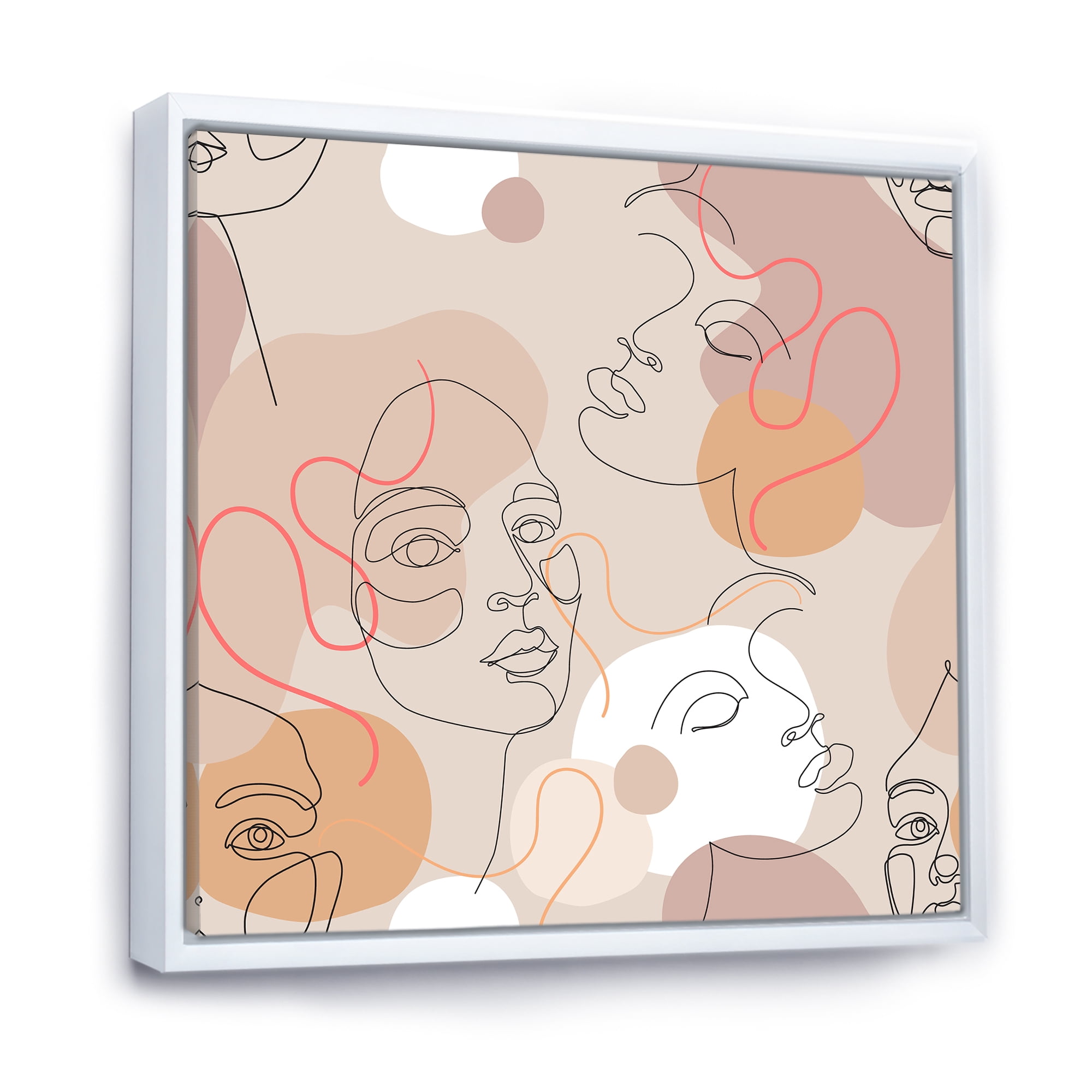 Designart 'Abstract Woman Portraits With One Line ' Modern Framed Canvas Wall Art Print