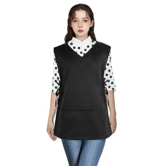TOPTIE Cobbler Apron Unisex Two Pocket Squared Vest Working Uniform Smock with V-Neck, 30"L x 21"W-Black