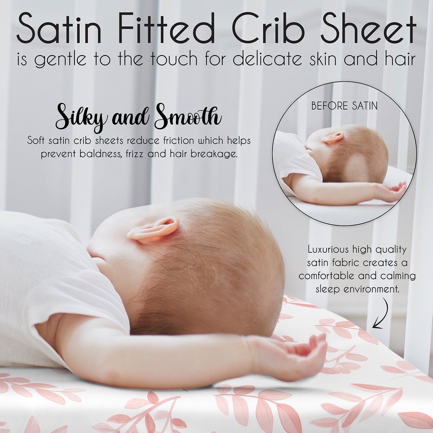 Sweet Jojo Designs Botanical Blush Pink Girl Satin Fitted Crib Sheet