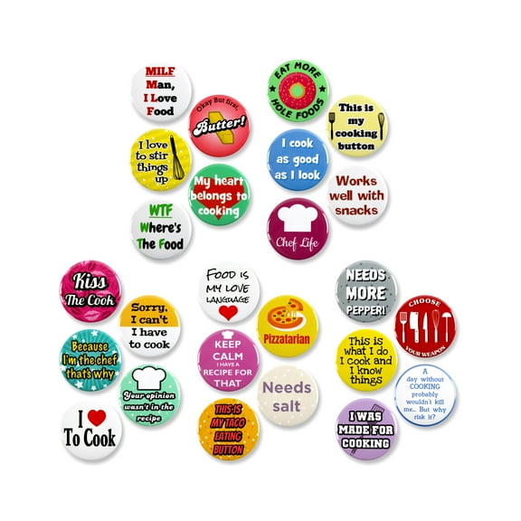 25 Pack - Cooking Humor Mega Pack Pinback Buttons - 1.5 Inch