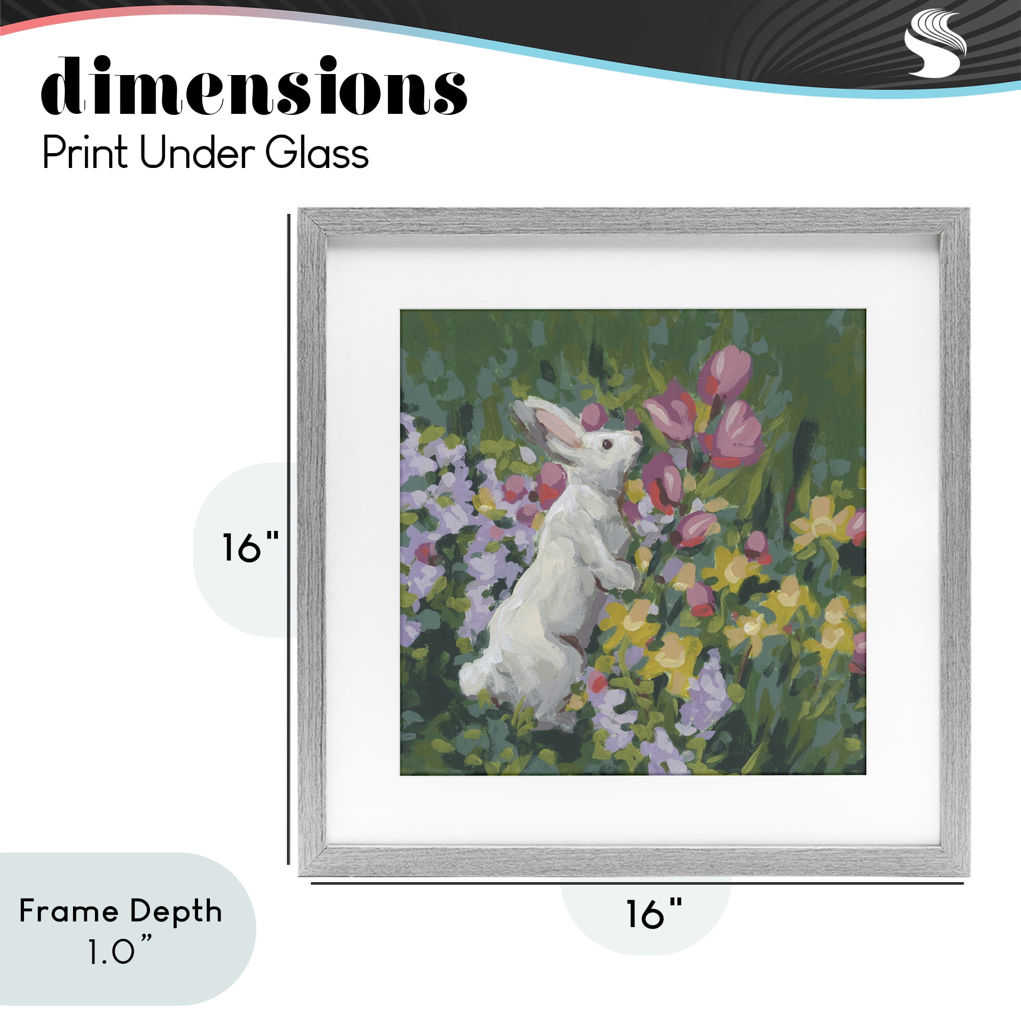 Stupell Industries Bunny in Garden Impression Gray Framed Print Under Glass, design by June Erica Vess