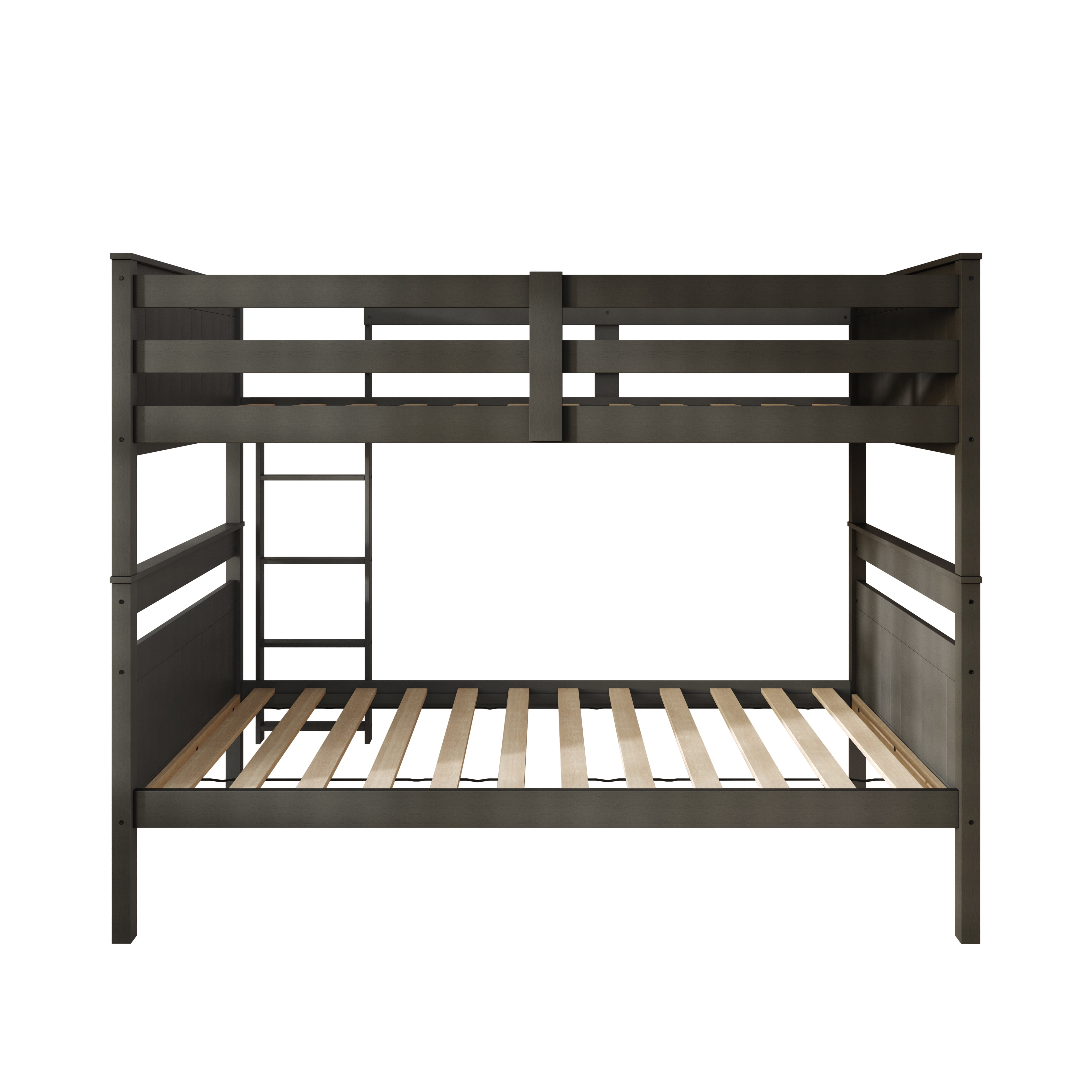 Home Design Lorain Twin Over Twin Solid Wood Bunk Bed with Sturdy Guardrails and Ladder, Dark Gray, Easy Assembly