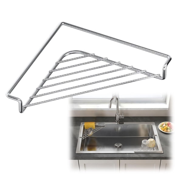 Stainless Steel Corner Sink Shelf Organizer, Dish Drying Rack, Space-Saving Triangular Holder for Kitchen