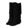 thumbnail image 2 of YLYL Women's Suede Flat Mid Calf Boots Wide Calf Tassel Round Toe Slip on Warm Winter Boots, 2 of 5