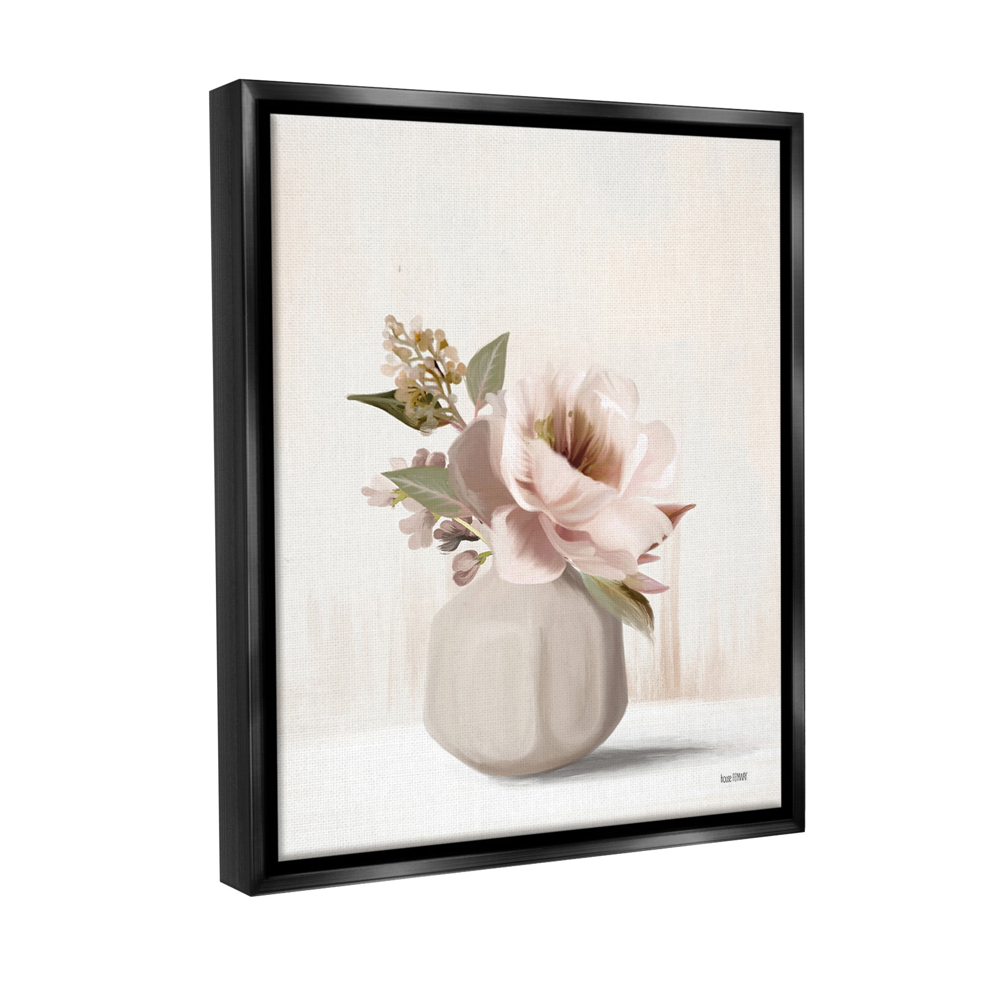 Stupell Industries Chic Bouquet in Vase Botanical & Floral Painting Black Floater Framed Canvas Art Print Wall Art, 25 x 31