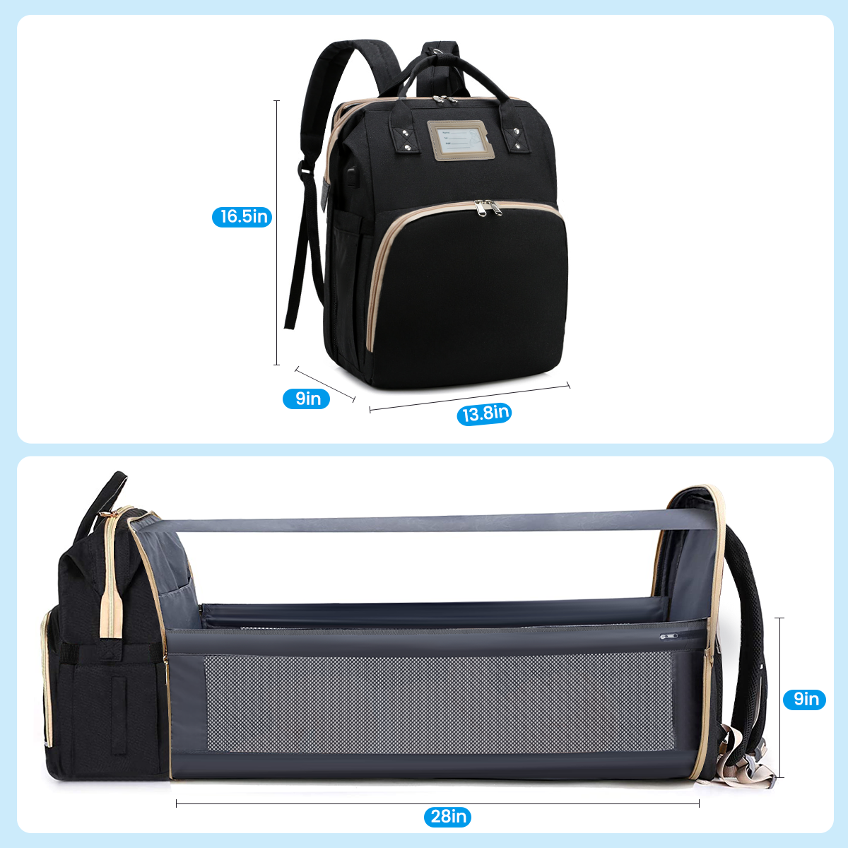 GPED Diaper Bag Backpack with Foldable Crib and Changing Pad photo 4