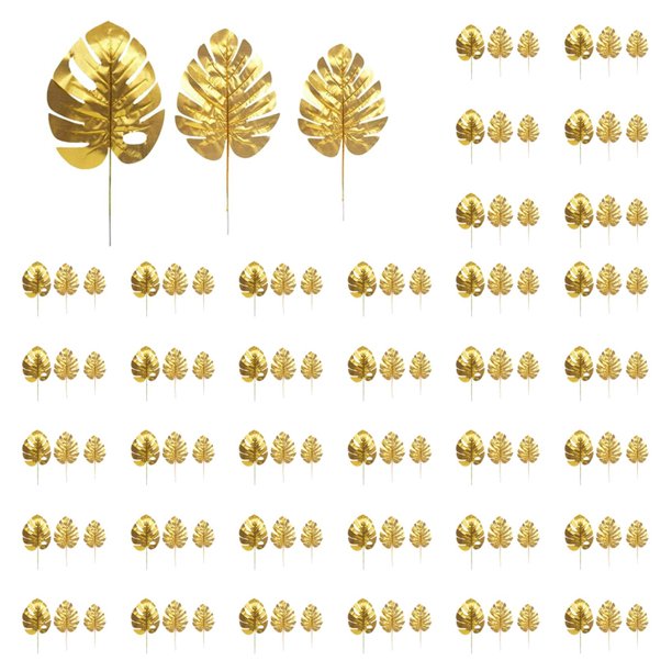 60 Piezas de Plantas Artificiales, Hojas de Palma, DecoracióN de Hojas de Fiesta Tropical Dorada, Hoja de Tortuga Monstera