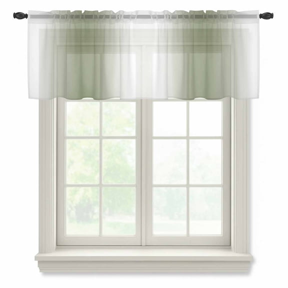 Dark Green Valance Curtains for Kitchen/Living Room/Bathroom/Bedroom Window, Rod Pocket Small Topper Half Short Window Curtains Voile Sheer Scarf, Modern Gradient Vertical Stripes Geometric 42"x12"