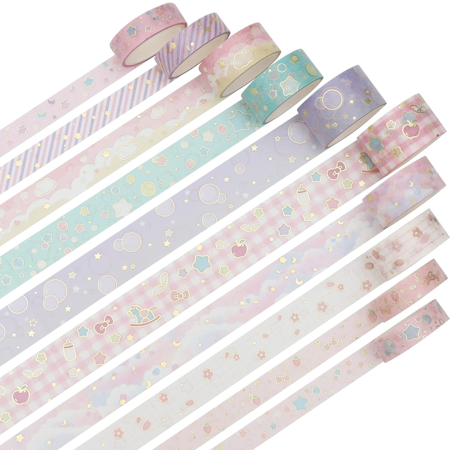 Creative Washi Tape Set Gold Foil Print Decorative Masking Tapes for Arts, DIY Crafts, Journals, Planners, Scrapbook, Wrapping