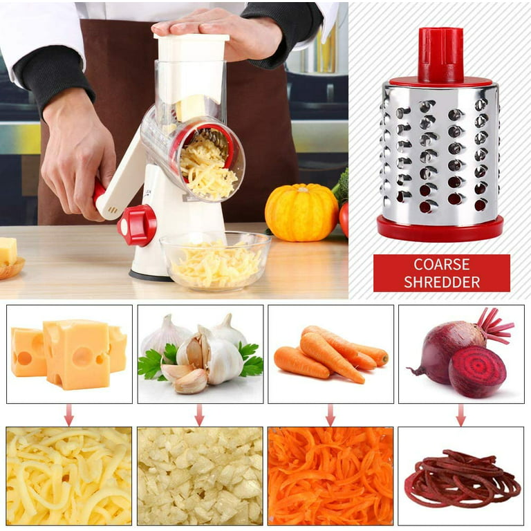 Cambom Manual Rotary Cheese Graters - Round Mandoline Slicer Cheese  Shredder Vegetable Slicer Walnuts Grinder with Strong-Hold Suction Cup Base  and