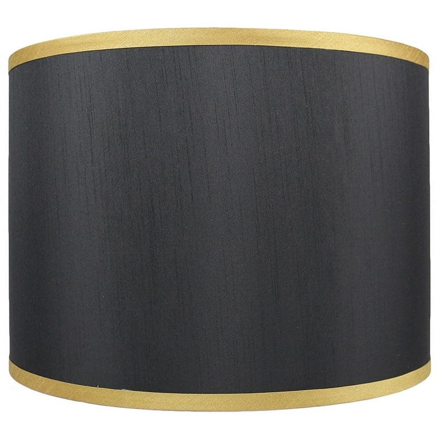 Faux Silk Drum Lamp Shade, 8" to 14" Bottom Size Black with Gold Trim 10"