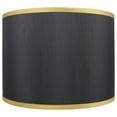 thumbnail image 2 of Faux Silk Drum Lamp Shade, 8" to 14" Bottom Size Black with Gold Trim 10", 2 of 5