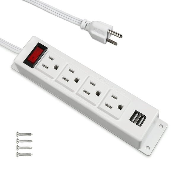 Mountable Power Strip with USB Ports Wall Mounted Power Outlets Screw Down Power Socket