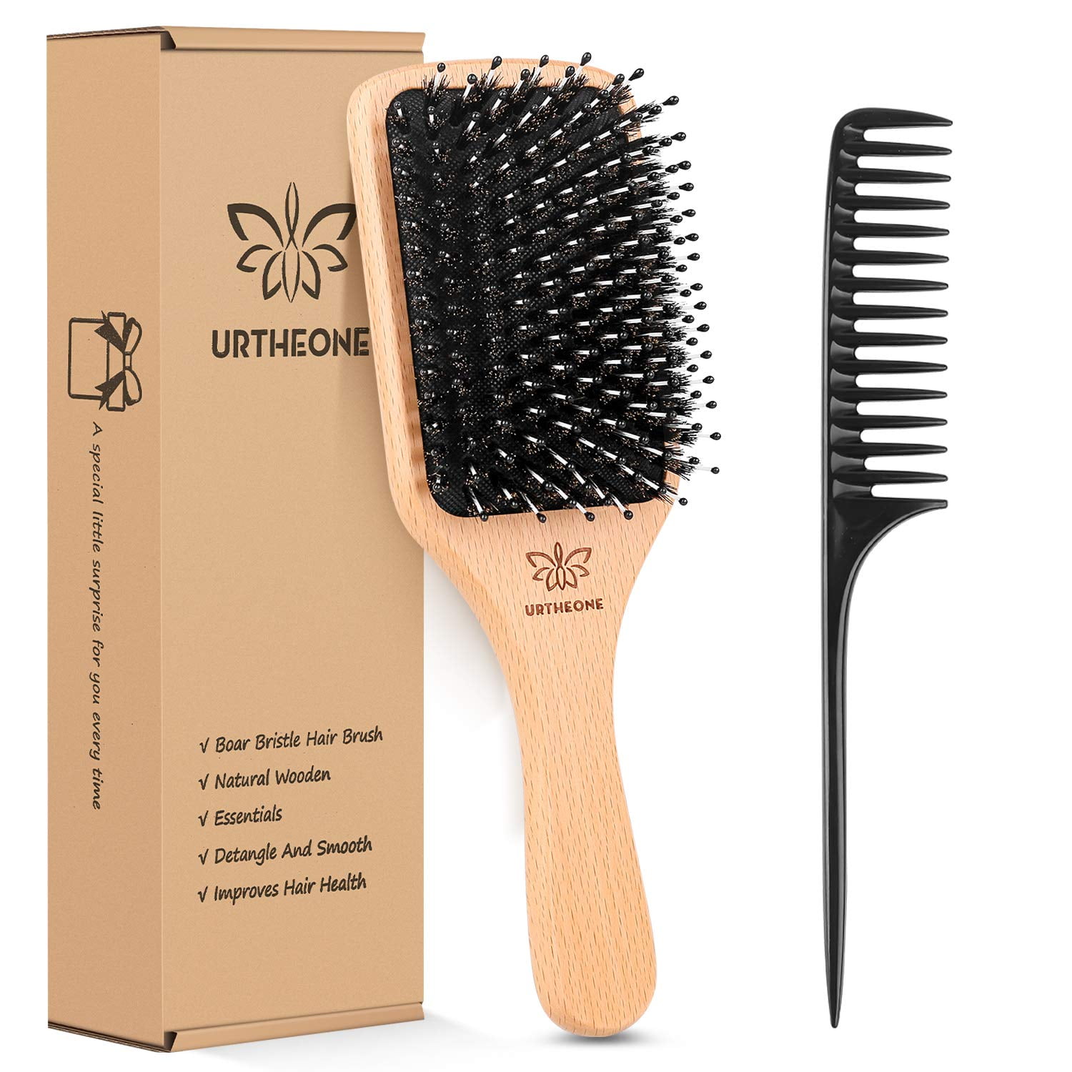 Hair Brush Boar Bristle Hairbrush for Thick Curly Wet Dry Hair Adds Shine Best  Wooden Paddle Hair Brush for Women Men Kids 
