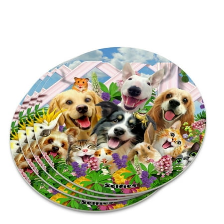 

Backyard Animal Pals Selfie Dogs Cats Hamster Frog Novelty Coaster Set